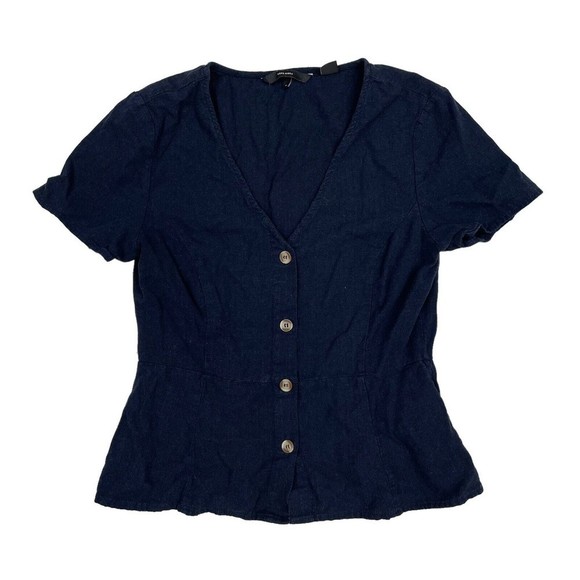 VERO MODA Tops - Vero Moda Button Front Shirt Women's Size Medium Navy Blue short Sleeve V Neck